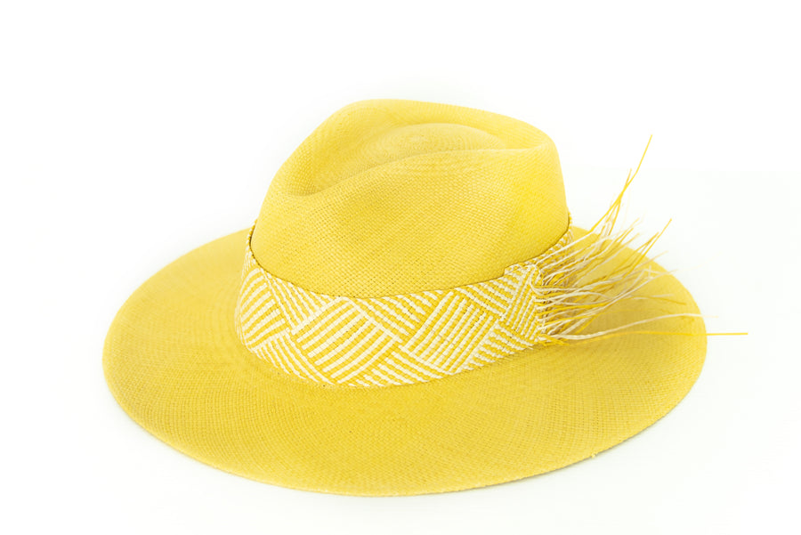 Straw patterned Yellow-Beige Panama Hat 