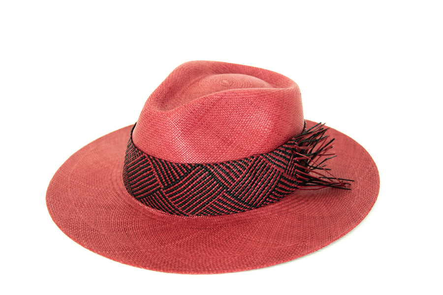 Straw patterned Bordeaux-Black Panama Hat